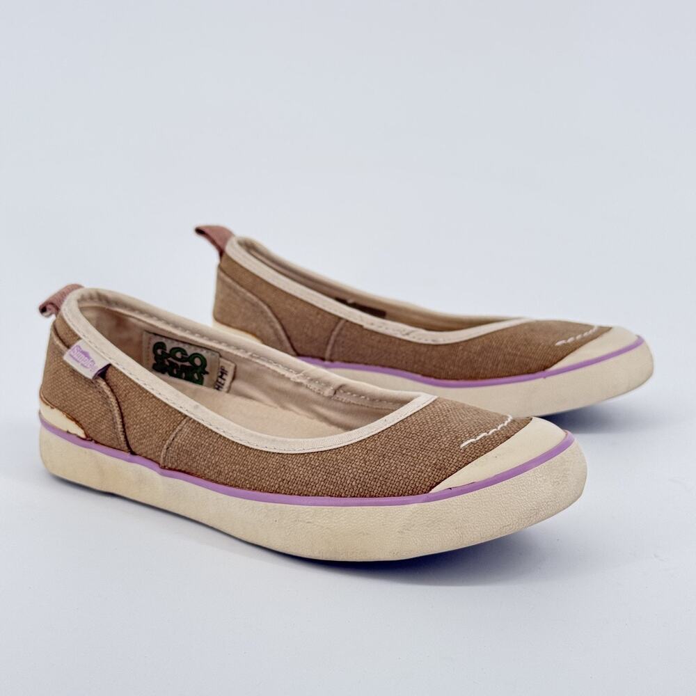 Simple EcoSneaks Hemp Flats Womens Slip On Sz 6.5 Brown Cream Organic Eco Shoes - Picture 1 of 11